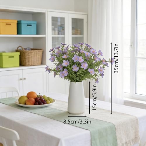 Artificial Purple Gypsophila Baby's Breath Flowers in Ceramic Vase, 6 Inch White Vase with Faux Cosmos Arrangement, Farmhouse Table Centerpiece for Home Office Shelf Desk Decor - color: Purple