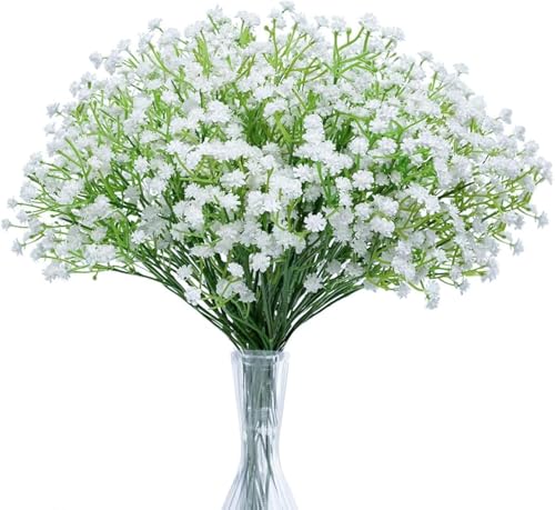 N&T NIETING Babys Breath Artificial Flowers Bulk, 10Pcs Fake Gypsophila Bouquet Flowers Real Touch Faux Flowers Arrangement for Wedding Party Home Centerpieces Decoration, White - color: White, size: 10pcs