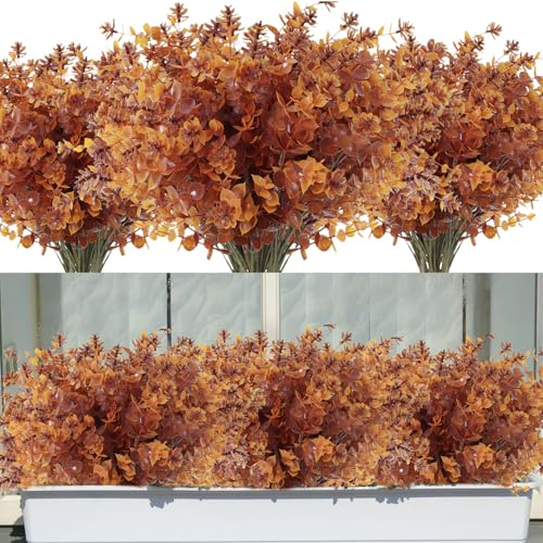 12Pcs Artificial Fake Flowers, Artificial Outdoor Mums,Artificial Fall Flowers, Fake Outdoor UV Resistant Autumn Plants for Home Kitchen Christmas Festival Thanksgiving Autumns Decoration (Brown) - color: Brown, size: 12 Pcs