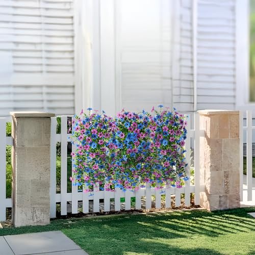 Artificial Fake Hanging Flowers Plants for Outdoor Spring Decoration, 2 PCS Faux Silk Daisy Flower UV Resistant Look Real for Outside Patio Porch Garden Balcony Yard Home Summer Decor(Perple Blue) - color: Purple Blue