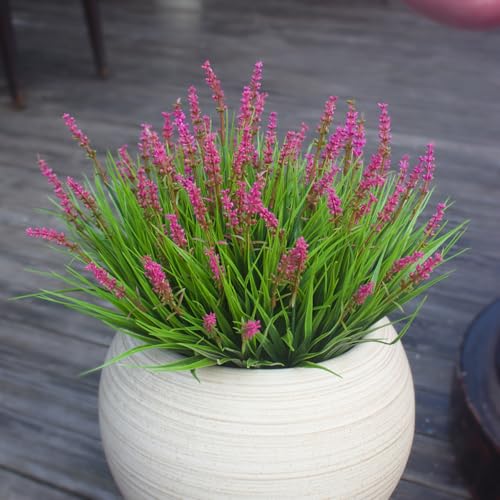 Artificial Plants Outdoor 12 Bundles Fake Monkey Grass Fade Resistant Plastic Faux Flowers Look Real for Porch Patio Home Garden Pot Decor (12 Bundles Pink Monkey Grasses) - color: 12 Bundles Pink Monkey Grasses