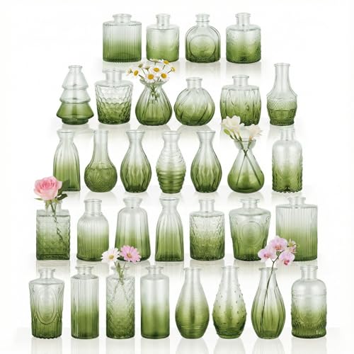 BEAHOT Bud Vase in Bulk - Flower Vases for Wedding Decorations, Glass Vase for Table Decorations, Small Vase for Home, Mother's Day, Centerpieces, Party, Office (32pack,Green) - color: Green