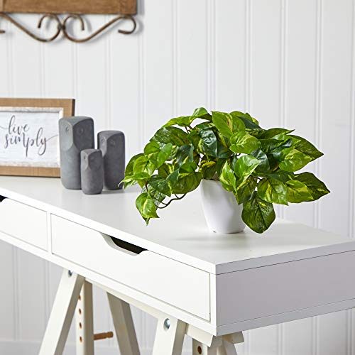 Nearly Natural 9in. Pothos Artificial Plant in White Planter (Real Touch) - size: 1 Count (Pack of 1)