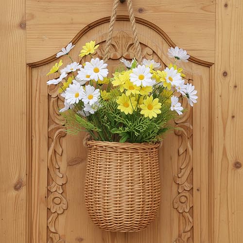 Artificial White Daisy Flowers, 6 Bundles 21” UV Resistant Outdoor Yellow and White Silk Daisies Flowers with Stems and Leaves Faux Greenery Shrubs Plants Arrangements for Home Garden Vase Decor