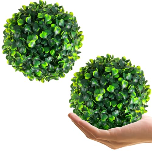 Hotop 2 Pcs 5 Inch Artificial Plant Topiary Ball 4 Layers Garden Spheres Boxwood Balls Artificial Topiaries Spheres Decorative Plants for Backyard, Balcony, Garden, Indoor Outdoor Decor(Green) - color: Green, size: 5 Inch