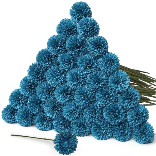 36 Pcs Artificial Chrysanthemums Flowers Silk Teal Ball Flower Fake Mums Flowers for Christmas Wedding Floral Table Centerpiece Home Decor - color: Teal