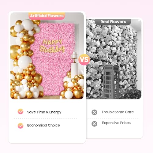 Flower Wall Backdrop,20Pack Pink Flower Wall Decor,Artificial Rose Silk Flowers Panels-Floral Wall Panel Wedding Photo Backdrop, Flower Panel for Wedding - color: 20pcs-pink