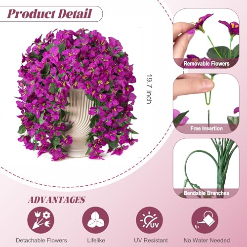 INXUGAO 2 pcs Artificial Faux Bougainvillea Flowers Plants for Outdoor Outside Summer Decoration, Fake Silk UV Resistant Long Trailing Vines for Front Door Porch Planter Balcony (Purple Deep Lotus) - color: Dark Lotus Color