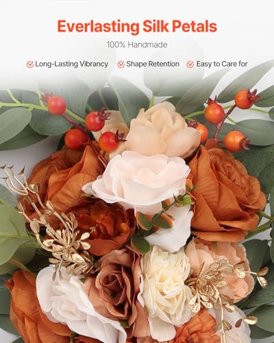VEVOR Artificial Wedding Arch Flowers Kit, Orange Wedding Arch Flowers with Drapes Kit (Pack of 4) - 2 Pcs Floral Arrangement, 2 Pcs Sheer Drapes, for Ceremony Bouquets Reception Backdrop Decoration - color: Terracotta, size: 4 Pcs
