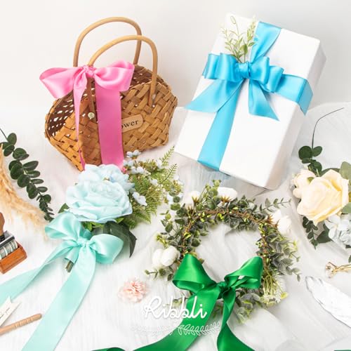 Ribbli Aqua Blue Double Faced Satin Ribbon,1-1/2” x Continuous 25 Yards,Use for Bows Bouquet,Gift Wrapping,Wedding Decoration - color: Blue Aqua, size: 1-1/2 inch