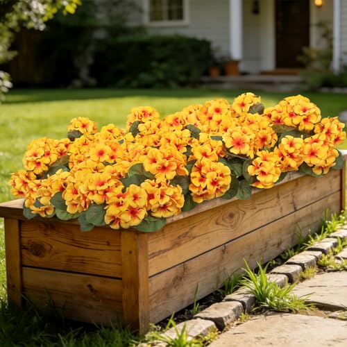 Roberly 6 Pcs Artificial Flowers for Outdoors, Yellow Fake Geranium Flowers UV Resistant Realistic Silk Faux Plants for Spring Summer Front Door Yard Window Box Indoor Home Decor - color: Yellow