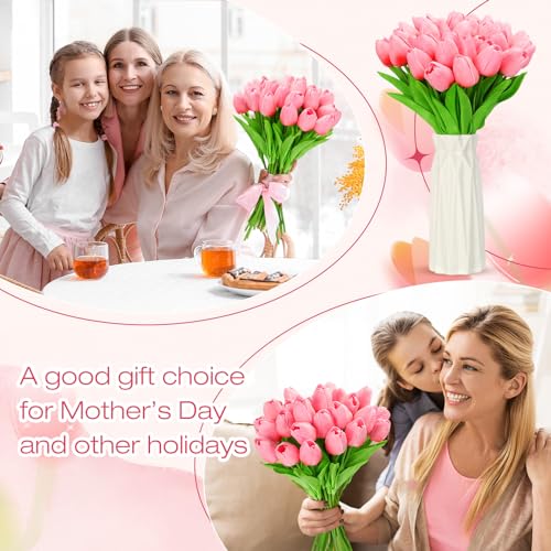 Lyrow 30 Pcs Tulips Artificial Bouquet Flowers Faux Tulips for Home Kitchen Wedding Decorations,Gift Idea for Easter Decor Mother's Day Birthdays(Plum Pink) - color: Plum Pink