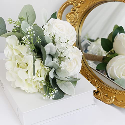 Bridesmaid Bouquets - Set of 4 Ivory White Artificial Flowers Bouquet Wedding Rustic Small Floral Centerpieces for Marriage Proposal Party Anniversary Dining Table Decorations - color: White, size: 4pcs Bouquets