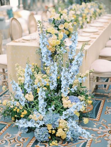 6PCS Baby Blue Delphinium Artificial Flowers 33" Larkspur Silk Flowers Long Stem Artificial Flowers for Tall Vase Wedding Centerpieces for Tables Home Decor Indoor (Baby Blue) - color: Baby Blue