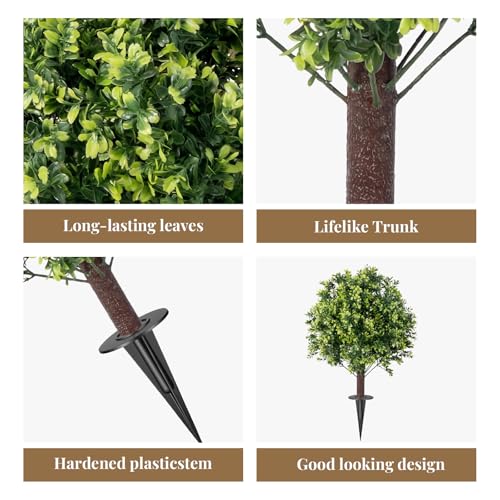 Artificial Boxwood Topiary Ball Tree Set of 2, UV Resistant Artificial Outdoor Shrubs with Spike, Decorative Evergreen Fake Topiary Bushes Plant for Front Porch Garden - color: Topiary Ball Tree-1
