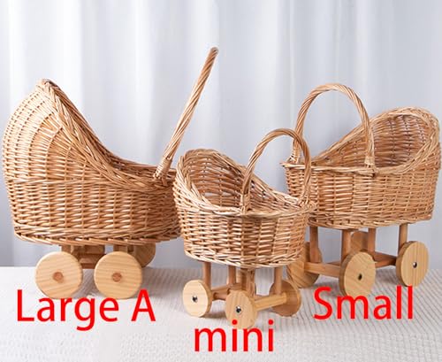 Woven Rattan Stroller Shaped Flower Basket, Vintage Wicker Baby Carriage Planter for Floral Arrangements, Baby Shower Wedding Party Decor Centerpieces for Tables, Floral Rustic Home Decor (Small) - color: Small