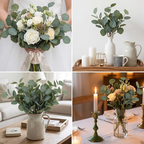 70 Pieces Artificial Eucalyptus Leaves, 11 Inches Tall Silver Dollar Eucalyptus Fake Greenery Stems Faux Plant DIY Bouquets Floral Arrangement Wedding Home Decor