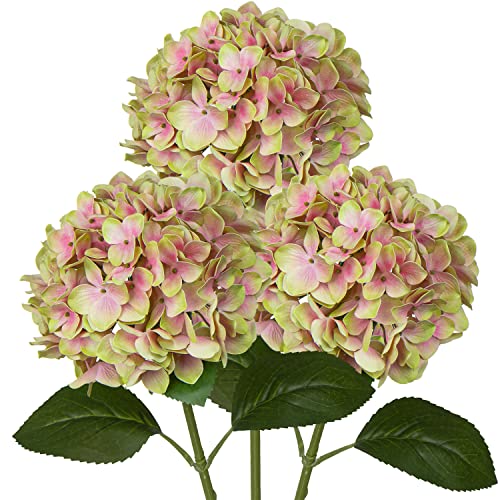 DILATATA Fake Hydrangeas Real Touch Hydrangea Flowers 26" Large Artificial Hydrangea Flowers Silk Hydrangea for Wedding Bouquet, Home, Party, Store, 3 - color: Green Pink #3, size: 3PCS