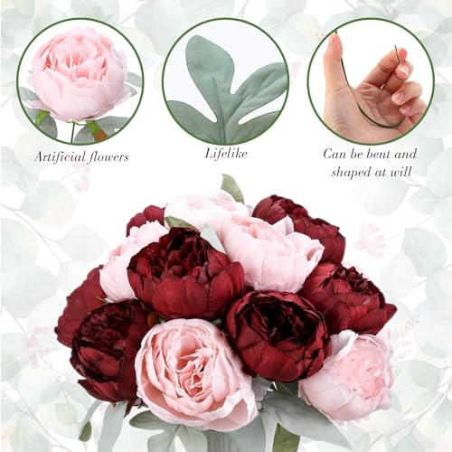 Zeyune 50pcs Artificial Peonies Flowers 4'' Fake Peonies DIY Craft Silk Flower Bulk for Home Wedding Bridal Bouquet Birthday Dining Room Table Centerpieces Backdrop Party Decor(Burgundy and Pink) - color: Burgundy and Pink