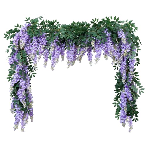 1pc/2pcs Encrypted Flower Vine Wisteria Artificial Flowers Garland,White Wisteria Hanging Flowers Flower Garland Decorations for Home Garden Outdoor Ceremony Wedding Arch Decoration (Purple, 2pcs) - color: Purple, size: 2pcs