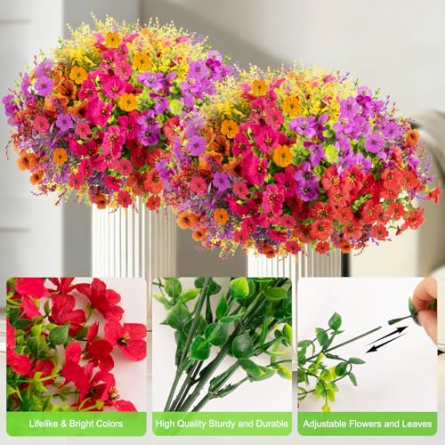 Artificial Flowers Faux Plants Outdoor, 18 Bundles Plastic Faux Flower with Eucalyptus Leaves Lavender, UV Resistant Silk Fake Flower for Indoor Outside Garden Home Decor - color: Multicolor-18 Bundles