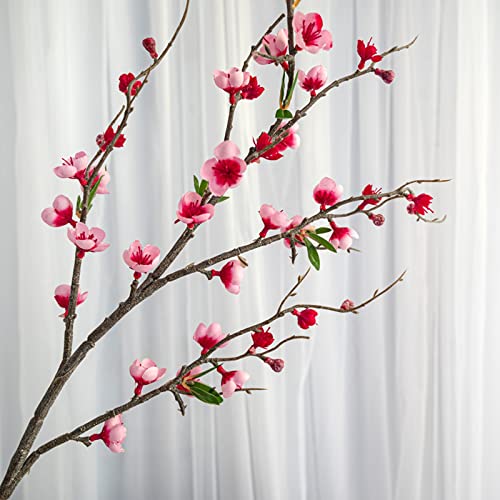 NFNSIG Artificial Peach Blossom Branches 37inch Long Stem Cherry Blossom Flowers Silk Cherry Blossom Branches for Wedding Office Party Hotel Yard Home Decor(red) - color: Red