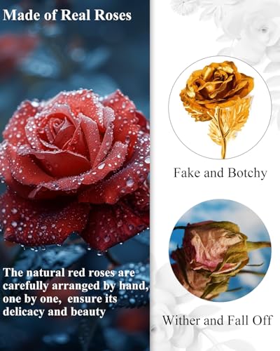 Changshunqi 16 Flowers Forever Preserved Roses in Heart Box, Preserved Flowers Womens Birthday Gifts for Women Mothers Rose Gift for Her Romantic Eternal Real Rose for Women Mom Wife - color: Caramel