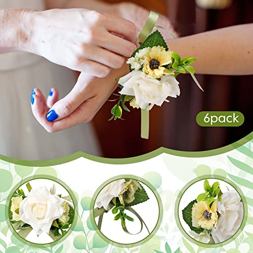 Jexine 12 Pcs Boutonniere and Corsage for Wedding Mother's Day Party Flower Wrist Corsages with Pins for Men Women Groom Bride Groomsmen Prom Ceremony Anniversary Dinner Decor(White) - color: White