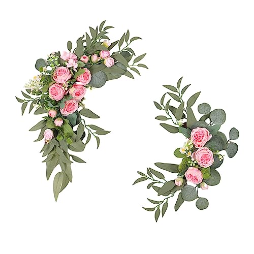 GOLDY&WENDY 2pcs Artificial Wedding Welcome Sign for Wedding Reception Entrance Welcome Sign Arch Door Flowers Table Decor - color: A2-pink Peony