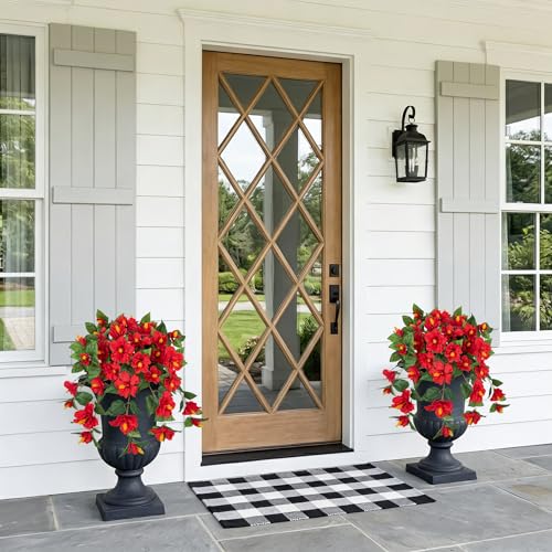 Briful 2PCS Artificial Hibiscus Flowers, 19.6in Tropical Faux Hibiscus Stems with Cascading Branches, Red Hibiscus Bouquet for Vase, Hanging Basket, Porch, Wedding, Party, Indoor Outdoor Decor - color: Red#940