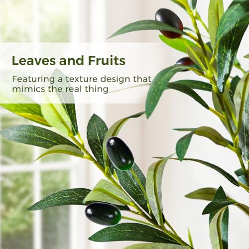 Jocoevol Olive Trees Artificial Indoor, 7ft Realistic Artificial Olive Tree with Natural Wood Trunk Lifelike Fruits Pre Assembled No Maintenance, Sturdy White Planter for Home Office Decor Perfect - size: 7ft