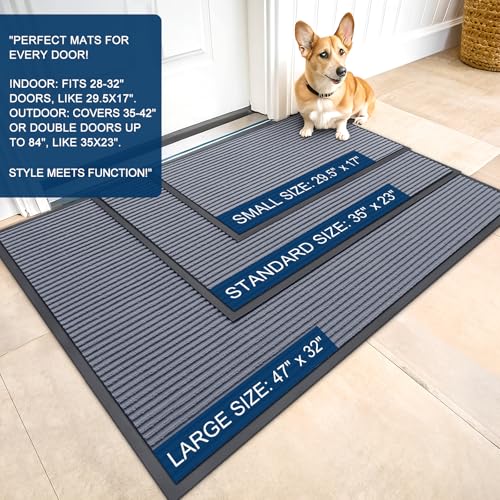 OLANLY Front Door Mat Indoor Outdoor Entrance, Waterproof Heavy Duty Doormat, Fade Resistant, Low Profile, Easy Clean Patio Porch Welcome Floor Mats for Entry, 33x21, Ash Grey - color: Ash Grey, size: 33" X 21"