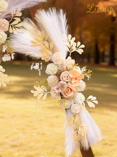 Lisuun Wedding Arch Flowers, Artificial Flowers for Decoration, Large Flower Swag for Boho Styles Wedding Ceremony Floral Decor - Pack of 2 - color: Beige&white&champagne