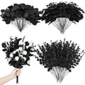 Giegxin 180 Pcs 3 Kinds Mixed Artificial Eucalyptus Leaves Stems Bulk Silver Dollar Leaves Picks Dried Eucalyptus Bundle Faux Spray for Wedding Vase Bouquet Floral Arrangement (Black) - color: Black