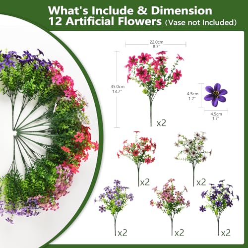Artificial Flowers for Outdoor Fake Plants Spring Decoration, 12 Bundles Realistic Faux Flower Silk Daisy Plastic Bouquet UV Resistant for Outside Porch Patio Balcony Planter Yard Garden Home Decor - color: Multicolor Blend 1
