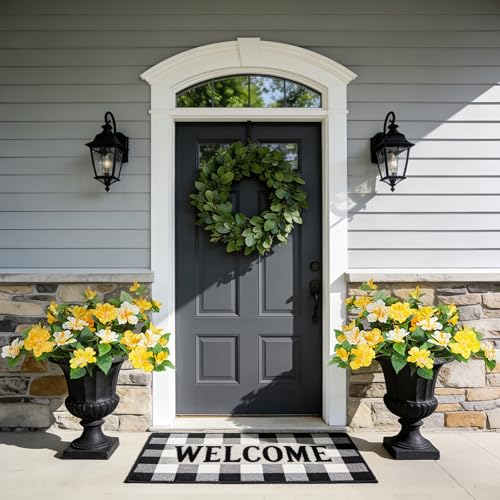 INXUGAO Artificial Flowers for Outdoors Indoors,2 Bunches Fake Hibiscus with Realistic UV Resistant Silk Flower Fabric Leaves,Faux Plants Outside for Home Patio Garden Yard Poch Decor(Yellow,White) - color: Hibiscus S-yellow & White
