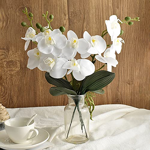 Artificial Phalaenopsis Flowers 4 Pcs, 15” Fake Silk Orchids with Stem Leaves for Valentine's Day Home Office Wedding Party Décor (White) - color: White