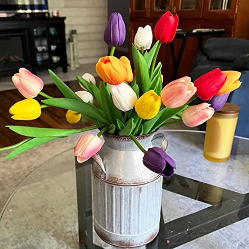 24pcs Multicolor Artificial Tulips Flowers Fake Faux PU Tulip Bouquet Real Touch Flower Arrangement for Home Decoration Excellent Gift Idea for Mothers Day（Multi） - color: Multi Color 24