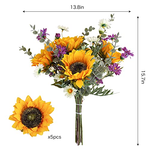 CEWOR Artificial Sunflowers Fake Cemetery Flowers for Grave Bouquet with Sunflowers for Bridal Bouquets Wedding Centerpieces Decor Party Table Gravesites Fall Floral Arrangements Home Decoration - color: Sunflowers-1
