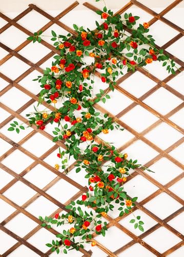 2PCS x 6FT Bendable Rose Vine Hanging Flower Garland Wildflower Floral Garland for Wall Decor Trellis Fence Home Room Decoration (Orange, 2pcs) - color: Orange, size: 2pcs