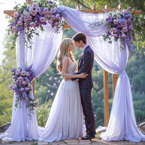 Wedding Arch Draping Fabric, 1 Panel 18FT Purple Sheer Backdrop Curtain Chiffon Fabric Drapery Voile Scarf Draping Panels for Wedding Archway Ceremony Curtain Valance Party Decoration - color: Purple Drapes Curtain, size: (1 Panel )6 Yards/18ft