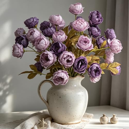 LESING Artificial Peony for Vase, 6 Pcs Fake Peonies 28'' Faux Silk Flowers Bulk Branches with Stems for Tall Vase Home Decoration Table Centerpiece (Purple) - color: Purple