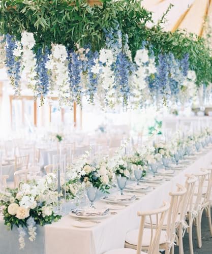 White Delphinium Artificial Flowers, 8PCS Fake White Flowers 33.46" Long Stem for Tall Vase Faux Delphinium Flowers for Wedding Centerpieces, Baby Shower Decorations, Home Table Decor - color: White