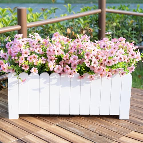 Artificial Fake Flowers Plants for Outdoors Spring Summer Decoration,Faux Flowers Plants Greenery UV Resistant Silk Daisy Realistic for Outside Planter Front Porch Patio Garden Home 16 Bundles（Pink） - color: Pink