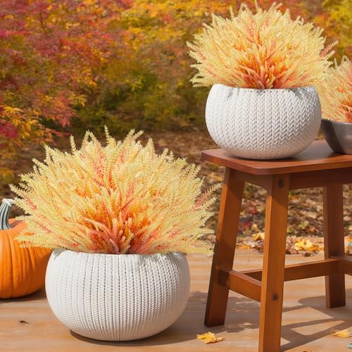 Artificial Fall Flowers Faux Mums for Outdoor, 15 Bundles Fake Flower Lavender UV Resistant Faux Plants No Fade for Front Door Porch Garden Yard Patio Outside Autumn Decor(Orange) - color: Orange
