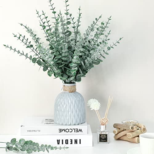 Canlierr 200 Pcs Eucalyptus Stems Faux Greenery Artificial Eucalyptus Leaves Decor Greenery Stems Branch for Wedding Centerpiece Flower Bouquet Farmhouse Home (Dark Green) - color: Green