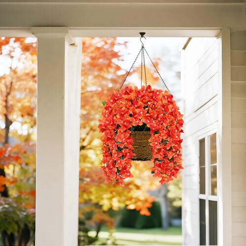 Faux Bougainvillea Artificial Fall Flowers for Outdoors, 2 Pcs Fake Fall Flowers Artificial for Decoration, Artificial Hanging Flowers UV Resistant Silk Flowers for Outside Planter Porch Patio