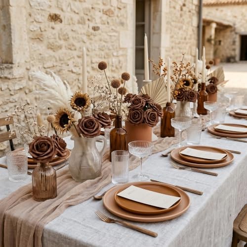 Artificial Flowers, 25pcs Artificial Rose for DIY Wedding Bouquets Centerpieces Arrangements, Brown Foam Roses with Stem for Bridal Shower Party Home Decorations - color: Brown, size: 25pcs