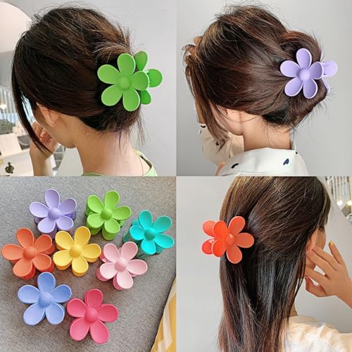 Flower Hair Clips, 8PCS Large Claw Clips for Women Thick Thin Hair, Big Cute Matte Hawaiian Flower Hair Claw Clips for Women Girls Styling Gifts 8 Colors - color: Color A:Rainbow Color