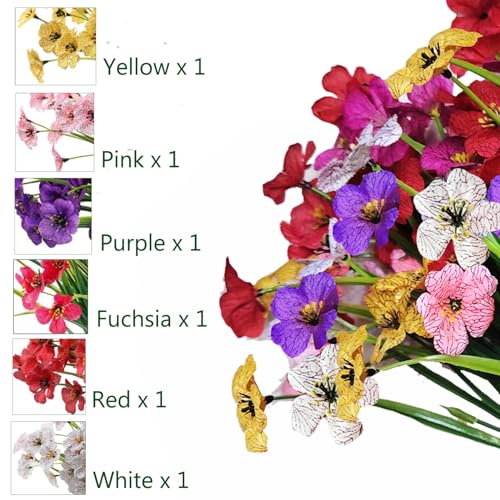 6Bundles Artificial Flowers for Indoor,No Fade Fake Plastic Flowers Faux Plants for Decoration Hanging Planters Garden Porch Window Box Home Wedding Farmhouse (Small Flower)
